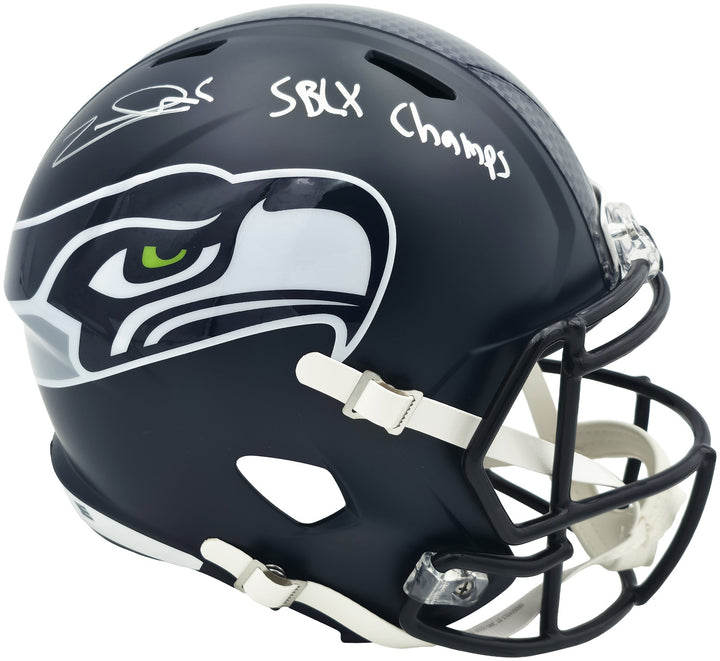 Zach Charbonnet Signed Seahawks Blue Full Size SB LX Champions Logo Speed