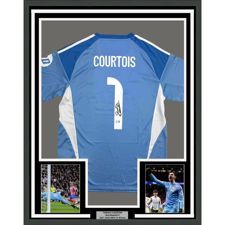Framed Autographed/Signed Thibaut Courtois 35x39 Real Madrid Jersey Beckett COA