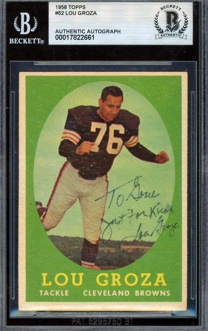 Lou Groza Beckett BAS Signed 1958 Topps Autograph