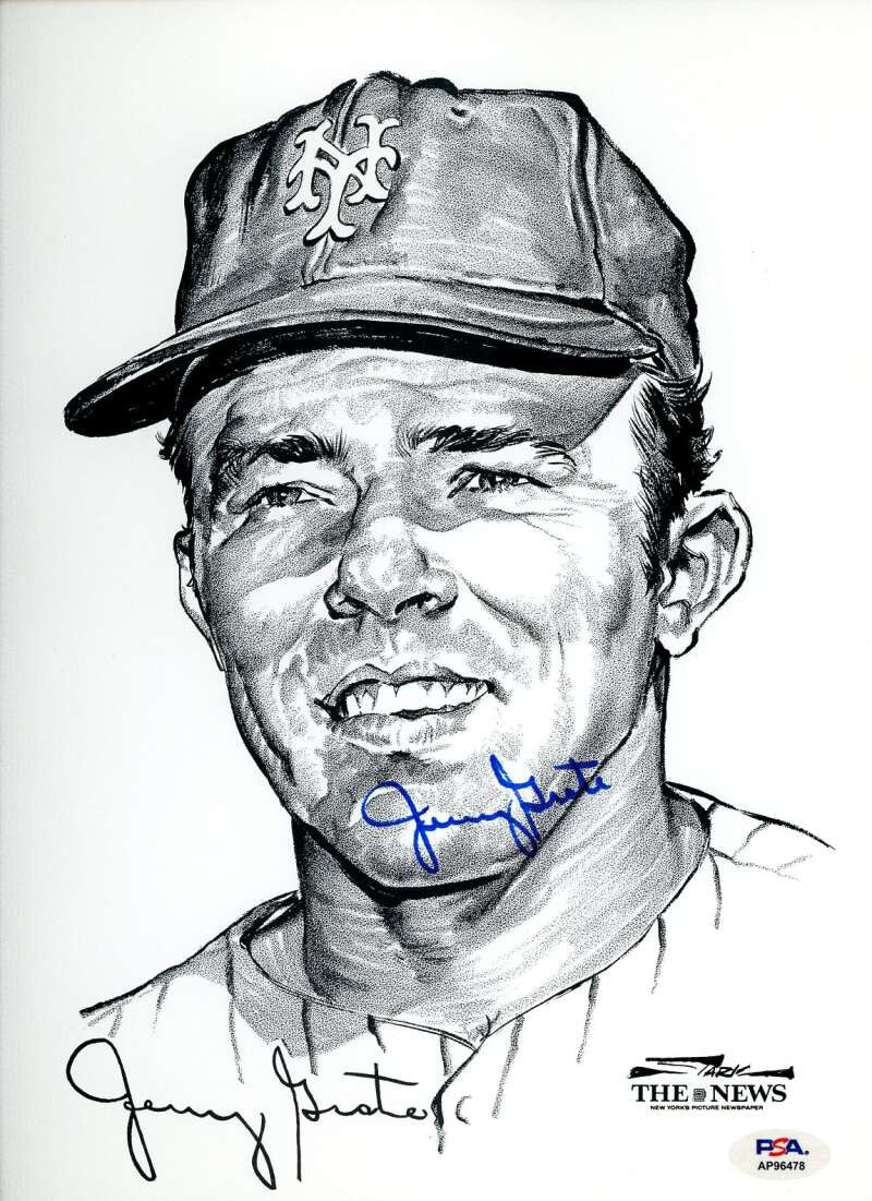 Jerry Grote PSA DNA Signed 1969 NY Mets Daily News Portfolio Photo Autograph