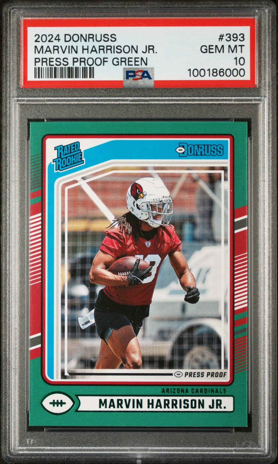 Graded 2024 Donruss Marvin Harrison Jr #393 Press Green RC Football Card PSA 10