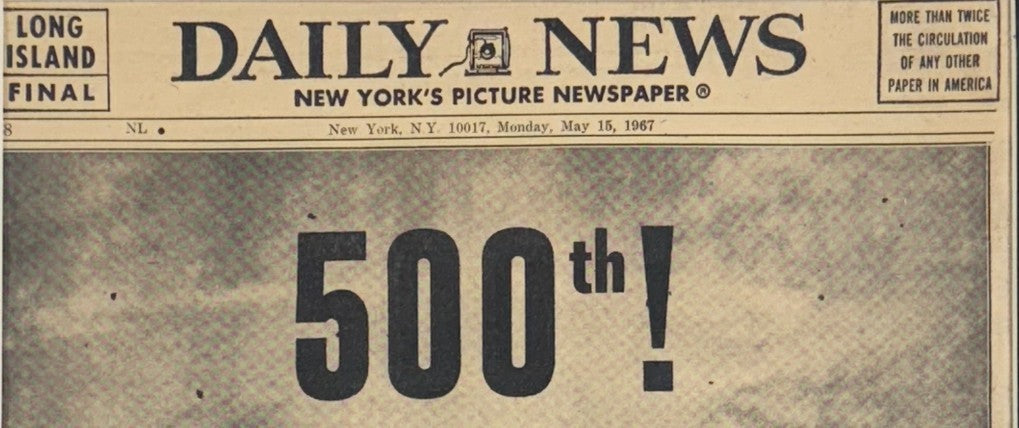 Mickey Mantle Ny Yankees 500th Hr Original Daily News Newspaper 5/14 1967 Framed