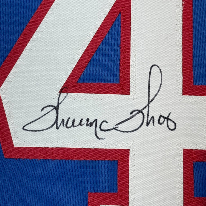 FRAMED Signed THURMAN THOMAS 35x39 Buffalo Blue Jersey JSA COA Auto