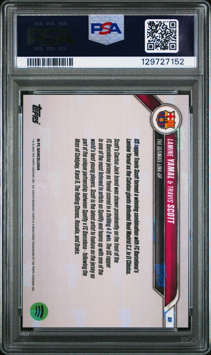 Graded 2024 Topps Now Lamine Yamal/Travis Scott #1 FC Barcelona Card PSA 10