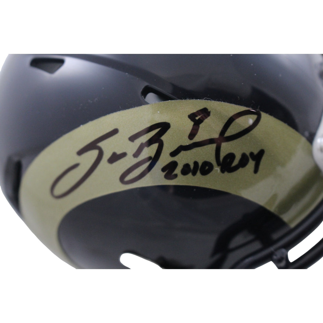 Sam Bradford Autographed St. Louis Rams TB Mini Helmet 2010 ROY Beckett W 55058