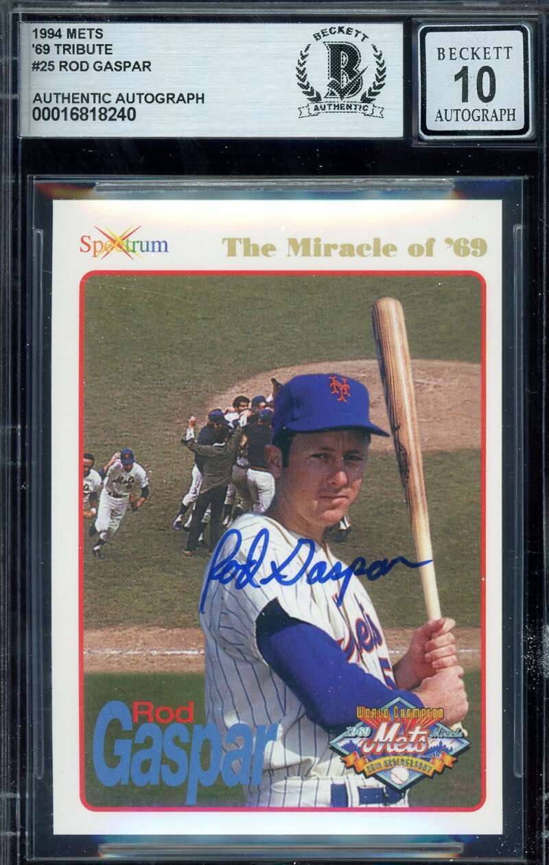 Rod Gaspar Gem Mint 10 Beckett BAS Signed 1994 Spectrum 1969 Mets Autograph
