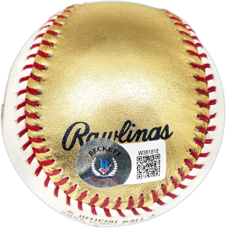 Kyle Tucker Signed 2022 WS Gold MLB Baseball Astros (Smudged) Beckett Wit