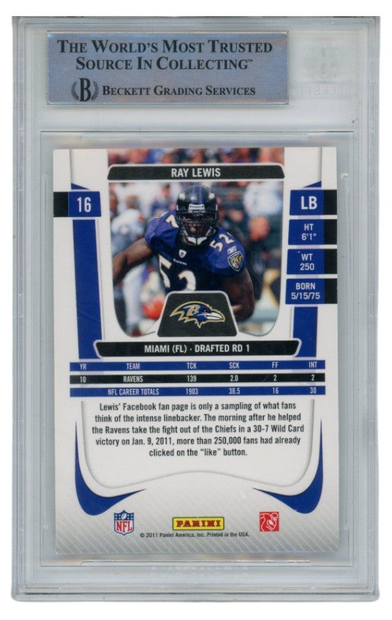 Ray Lewis Autographed/Signed 2011 Prestige #16 Trading Card Beckett 52502