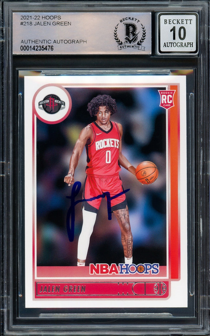 Jalen Green Signed 2021-22 NBA Hoops RC 218 Houston Rockets Auto GM 10 Beckett
