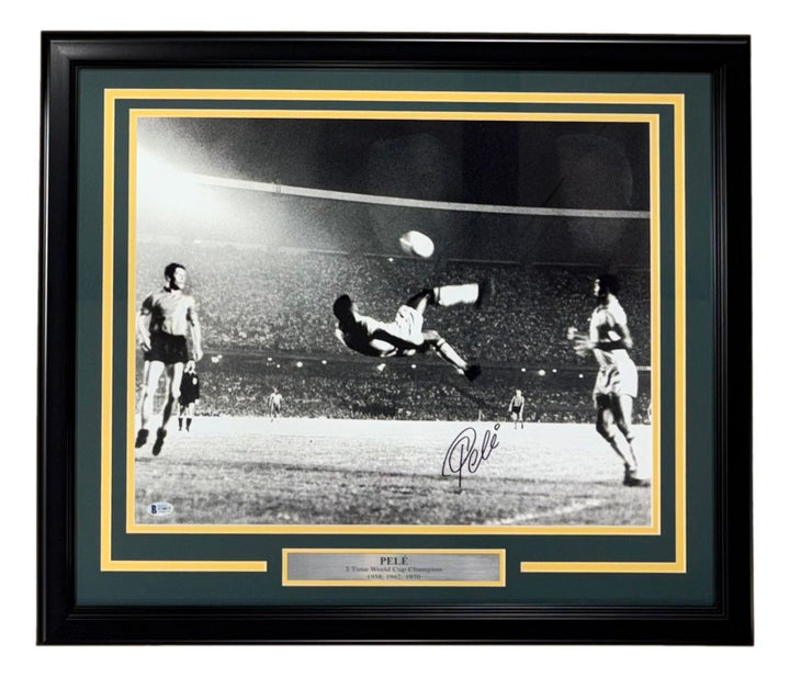 Pele Signed Framed 16x20 Soccer Bicycle Kick Photo BAS