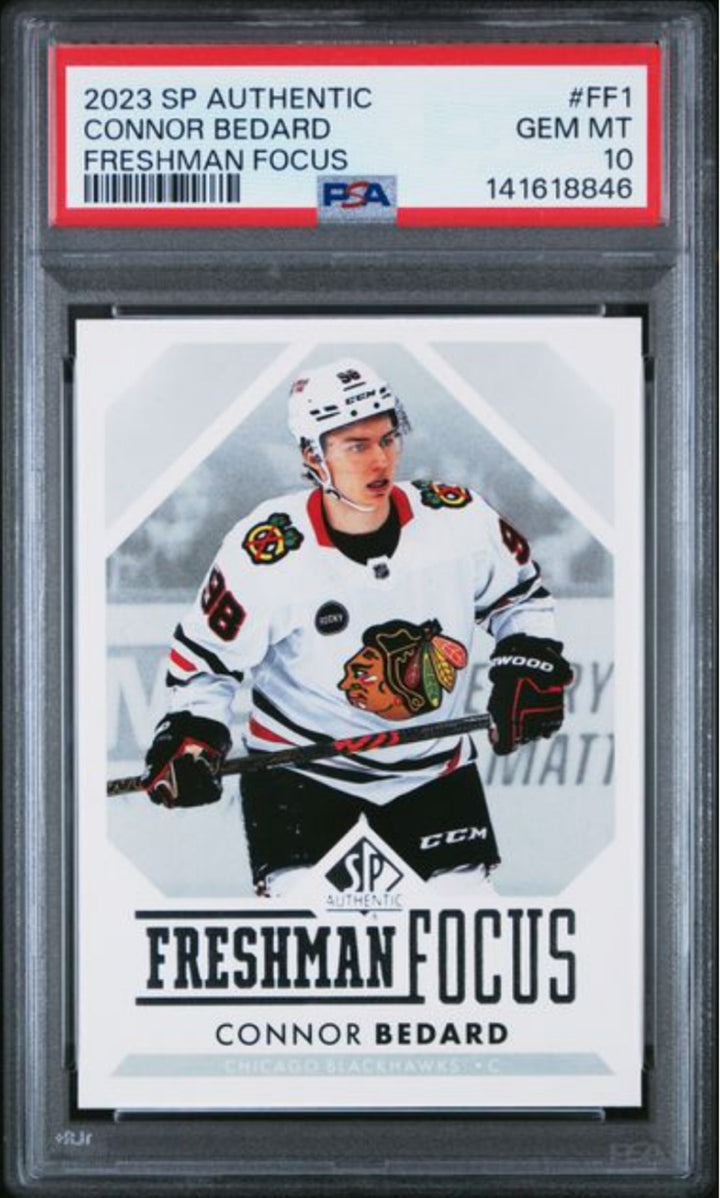 Graded 2023 SP Authentic Connor Bedard #FF1 Freshman Focus RC Hockey Card PSA 10