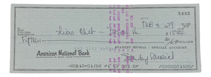 Stan Musial St. Louis Cardinals Signed  Bank Check #5492 BAS