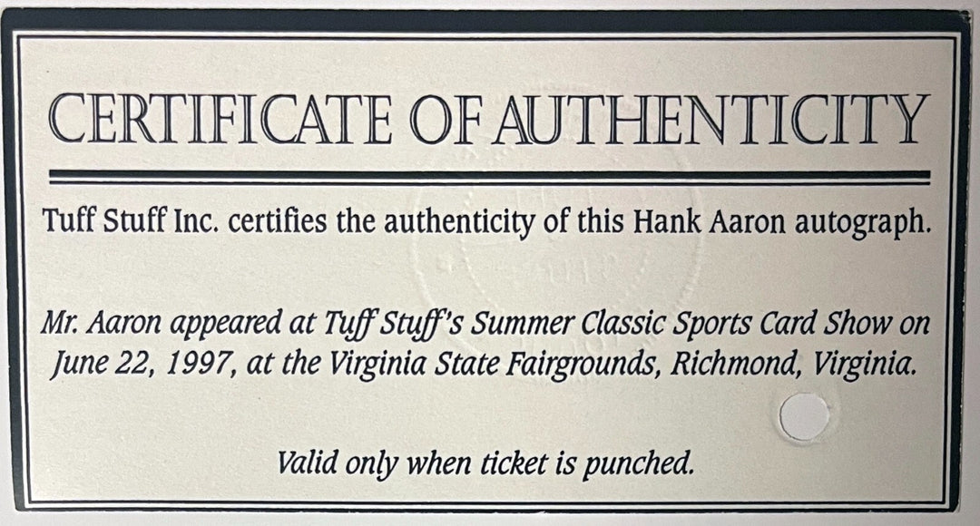 Hank Aaron signed Braves Hall of Fame Induction Day Photo/Card Framed COA/Ticket