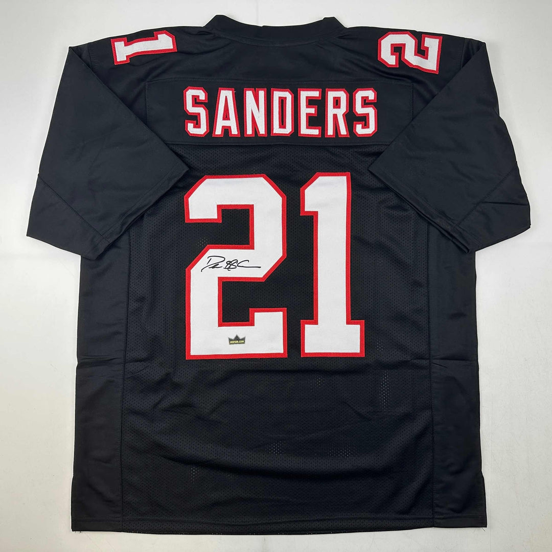 Facsimile Autographed Deion Sanders Atlanta Black Reprint Jersey Size Men's XL