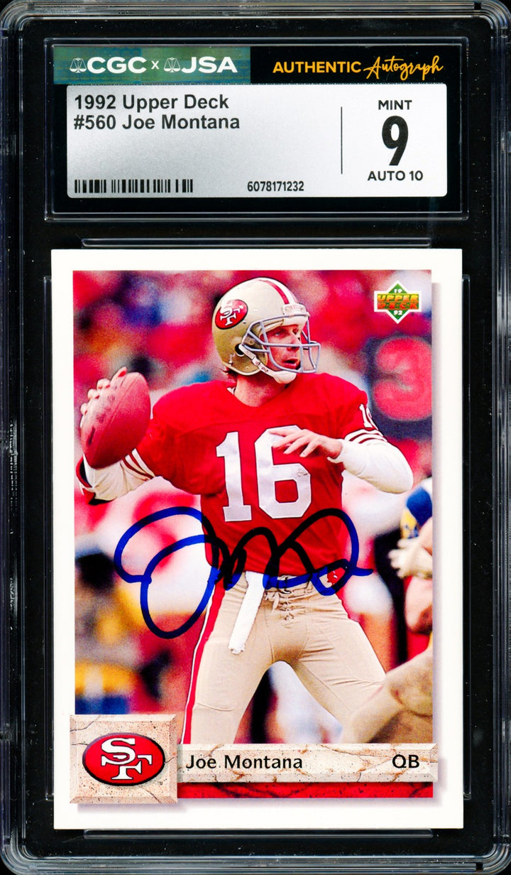Joe Montana Auto 1992 Upper Deck Card 560 49ers Card 9 Auto GM 10 CGC x JSA