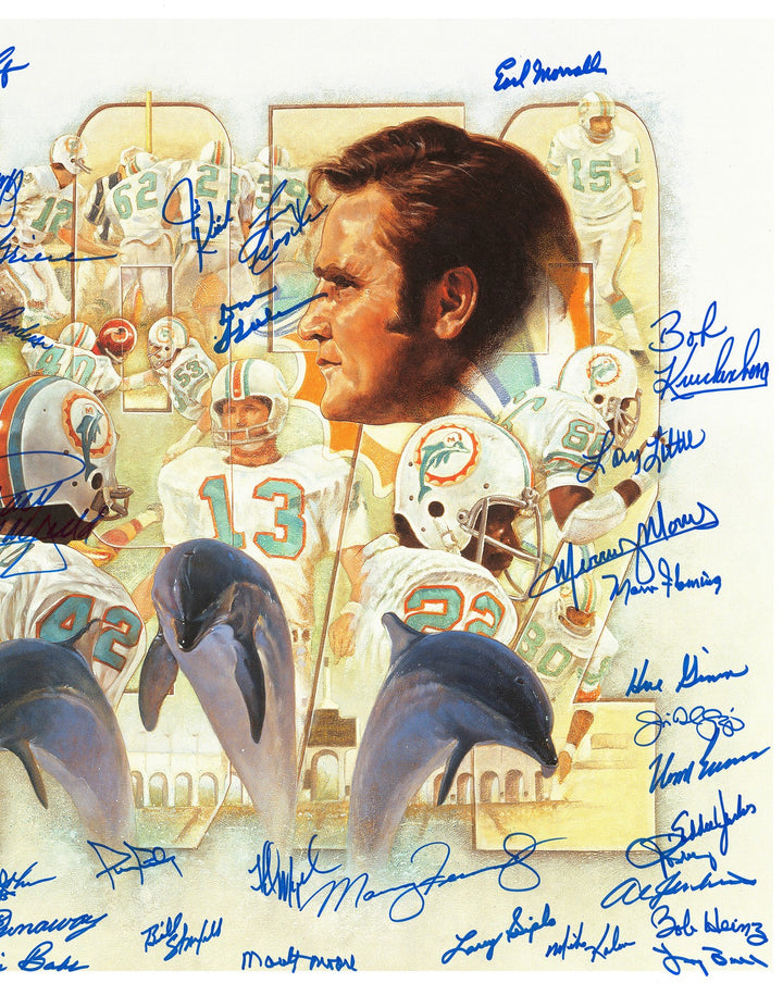 1972 Dolphins Perfect Season Team Auto Lithograph 40 Sigs Shula, Griese Fanatics