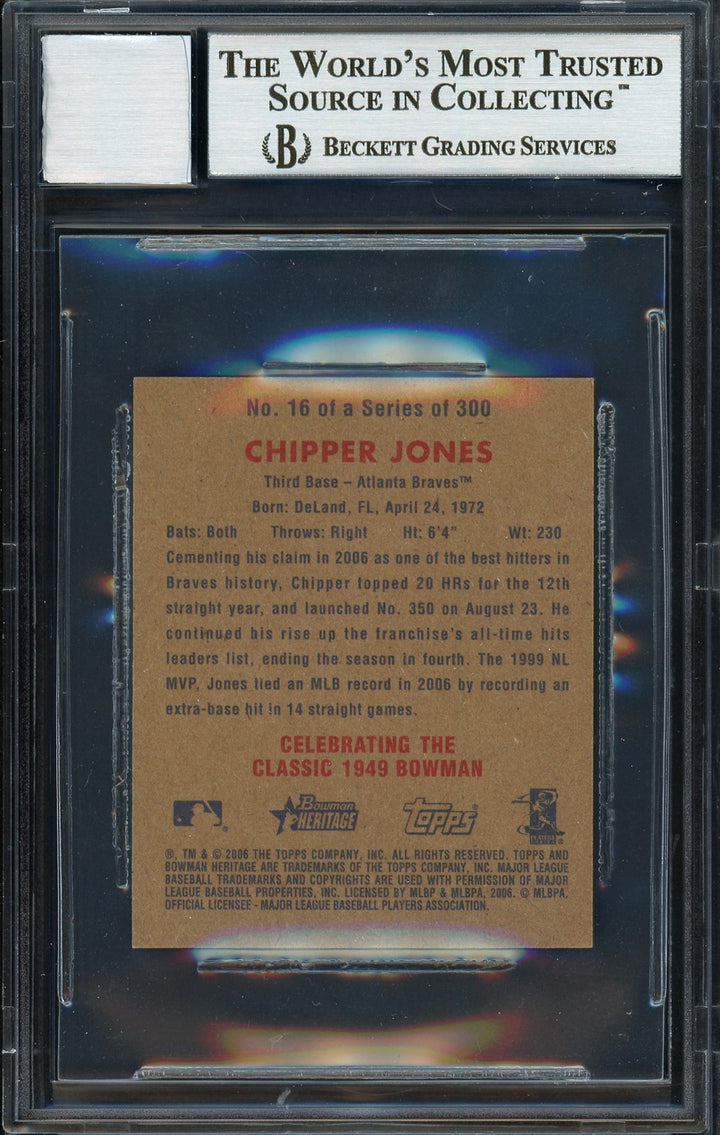 Chipper Jones Signed 2006 Bowman Heritage Mini Card 16 Braves Auto 10 Beckett