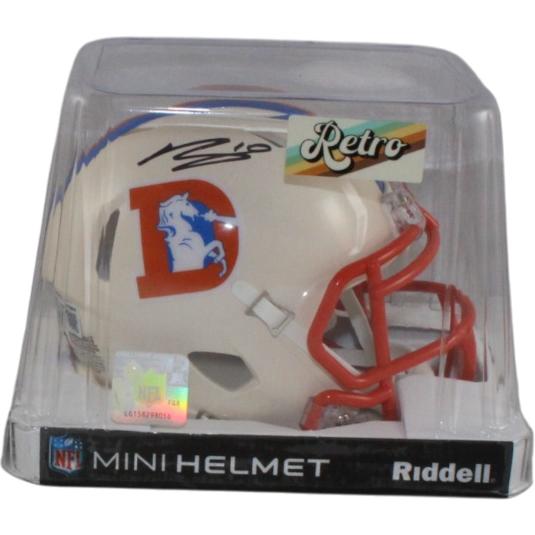 Bo Nix Autographed/Signed Denver Broncos Retro Mini Helmet Beckett Witness 56420
