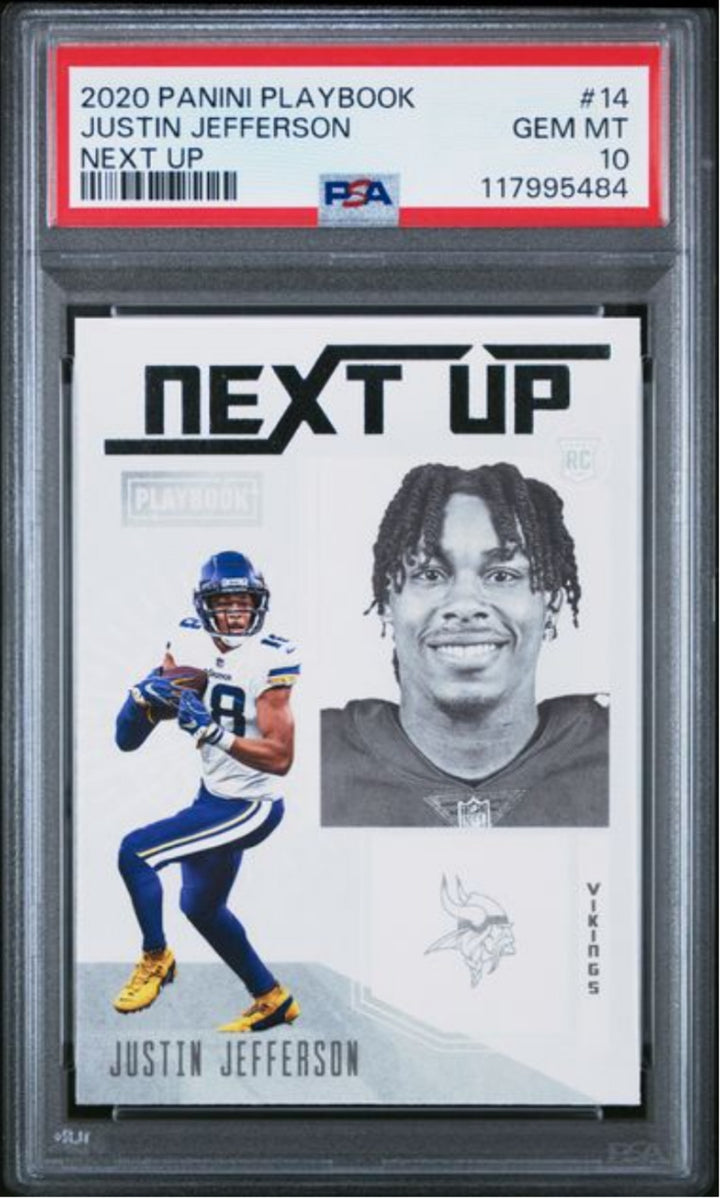 Graded 2020 Panini Playbook Justin Jefferson #14 Next Up Rookie RC Card PSA 10