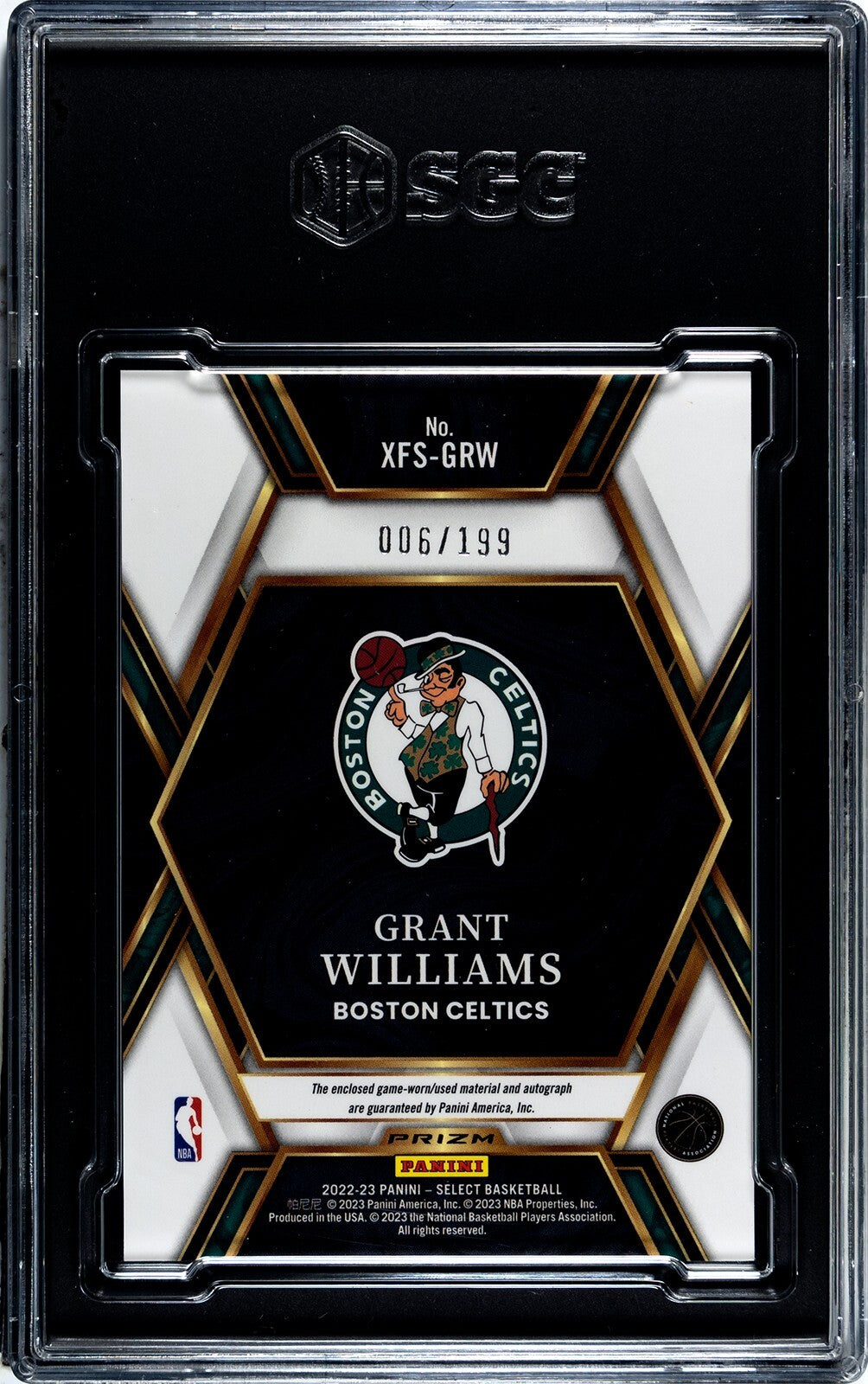 Grant Williams 2022-23 Panini Select Memorabilia Signatures Card-SGC Graded 9 MT