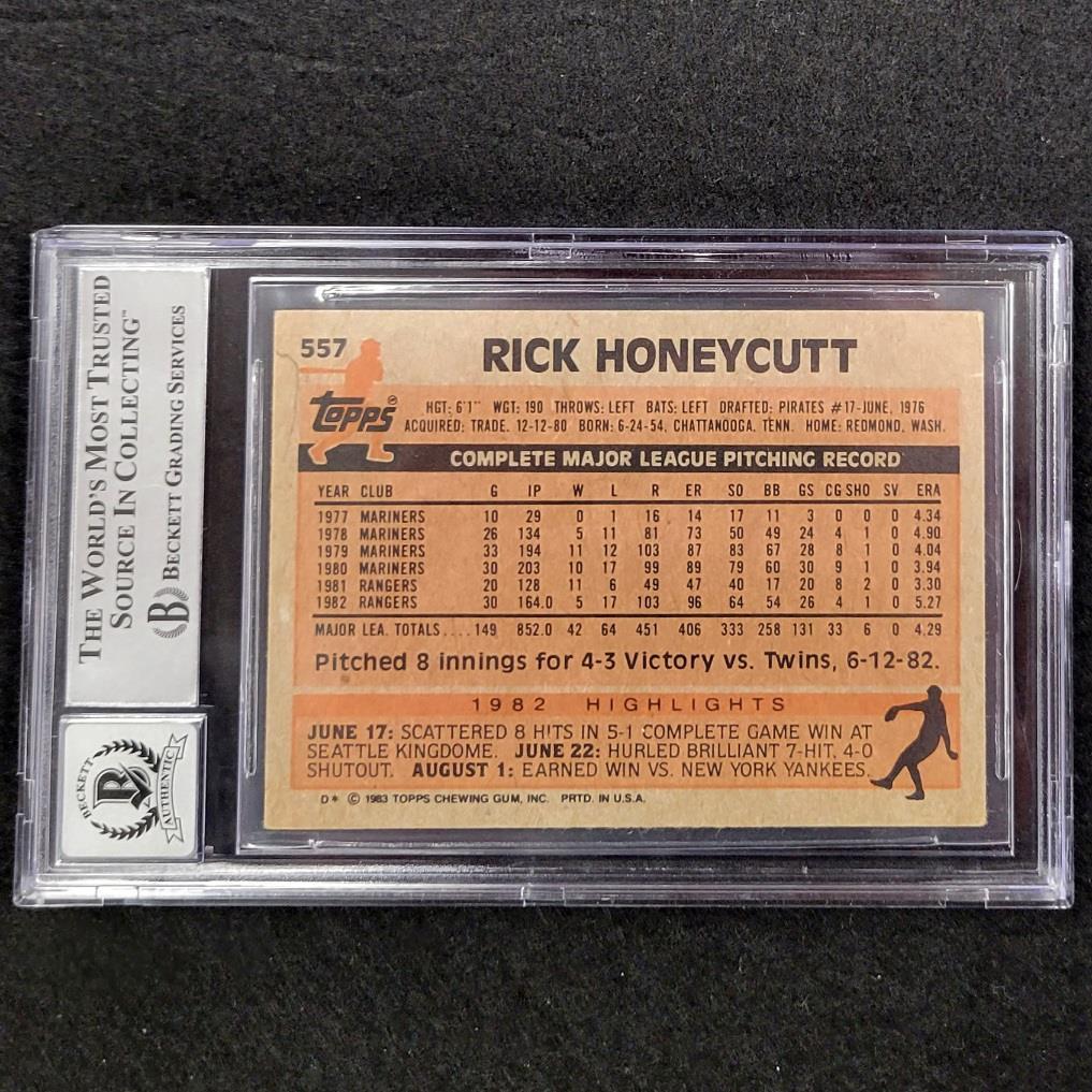 Rick Honeycutt signed 1983 Topps #557 Texas Rangers card slab BAS 10 auto