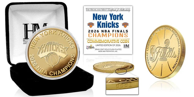 New York Knicks 2026 NBA Champions Gold Plated Coin Highland Mint Brunson OG KAT