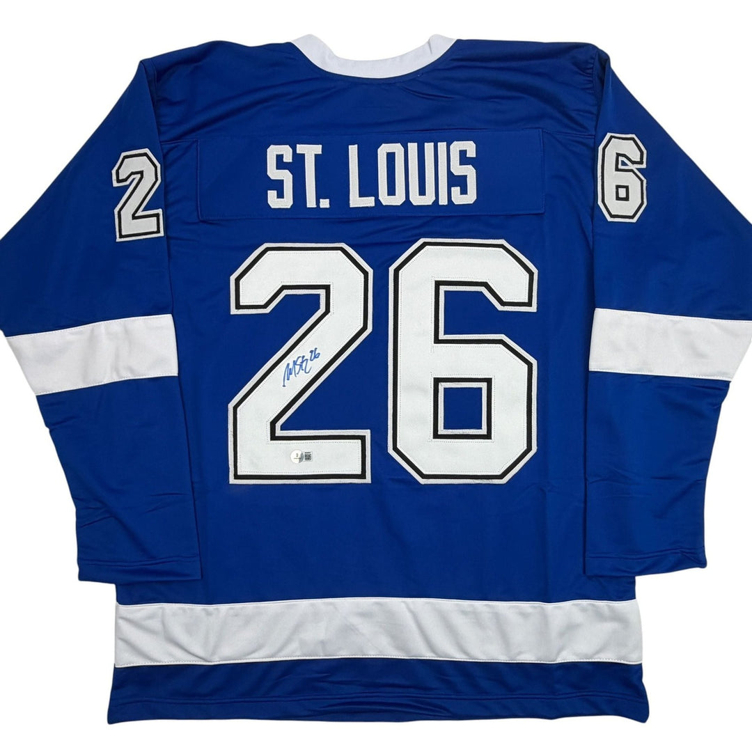Autographed/Signed Martin St. Louis Tampa Bay Blue Jersey Beckett BAS COA