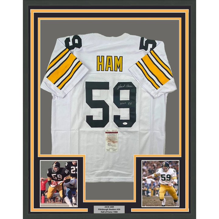 Framed Signed Jack Ham HOF 88 35x39 Pittsburgh White Jersey JSA COA