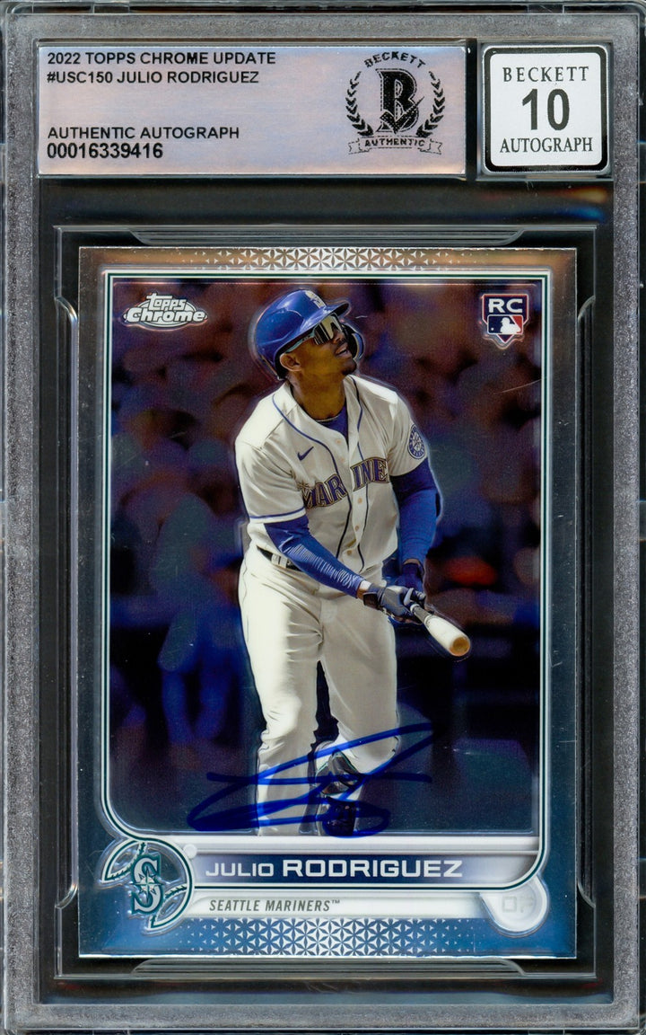 Julio Rodriguez Auto 2022 Topps Chrome Update RC USC150 Mariners Auto 10 Beckett