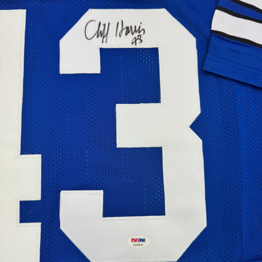 Autographed/Signed Cliff Harris Dallas Blue Football Jersey PSA/DNA COA