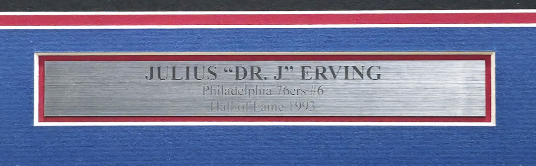 Philadelphia 76ers Julius Dr. J Erving Signed Framed Blue Jersey Beckett