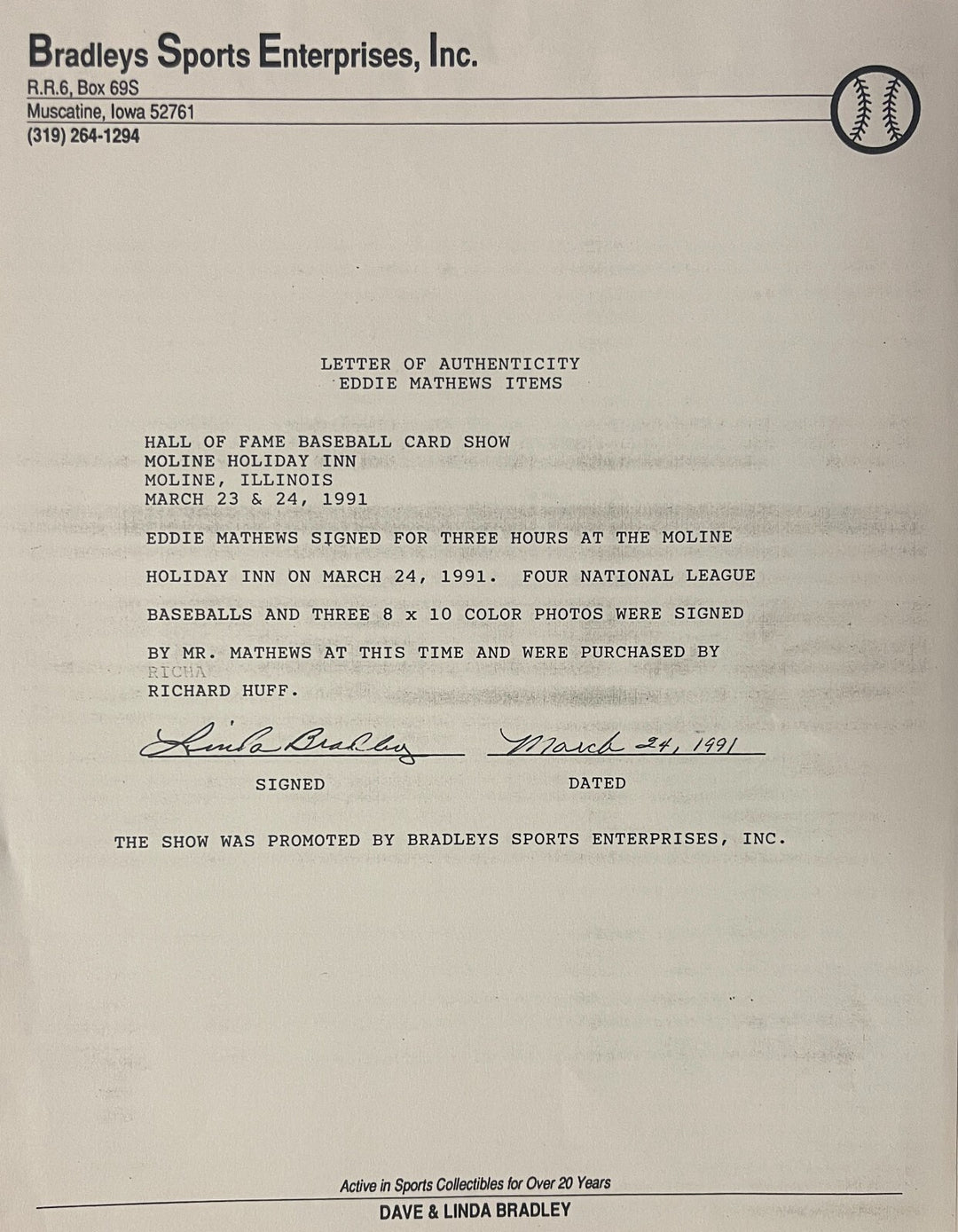 Eddie/Ed Mathews signed Milwaukee Braves 8x10 Photo minor dings Framed-COA (HOF)