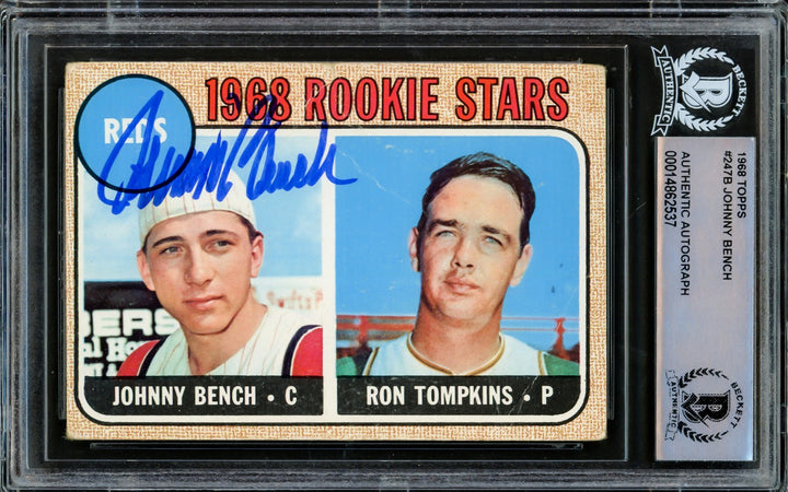 Johnny Bench Signed 1968 Topps RC 247 Reds (Off Condition) Beckett #14862537