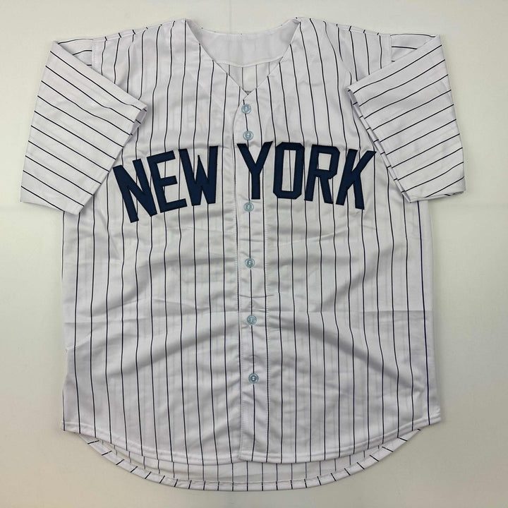 Facsimile Autographed Aaron Judge New York Pinstripe Reprint Auto Jersey Mens XL