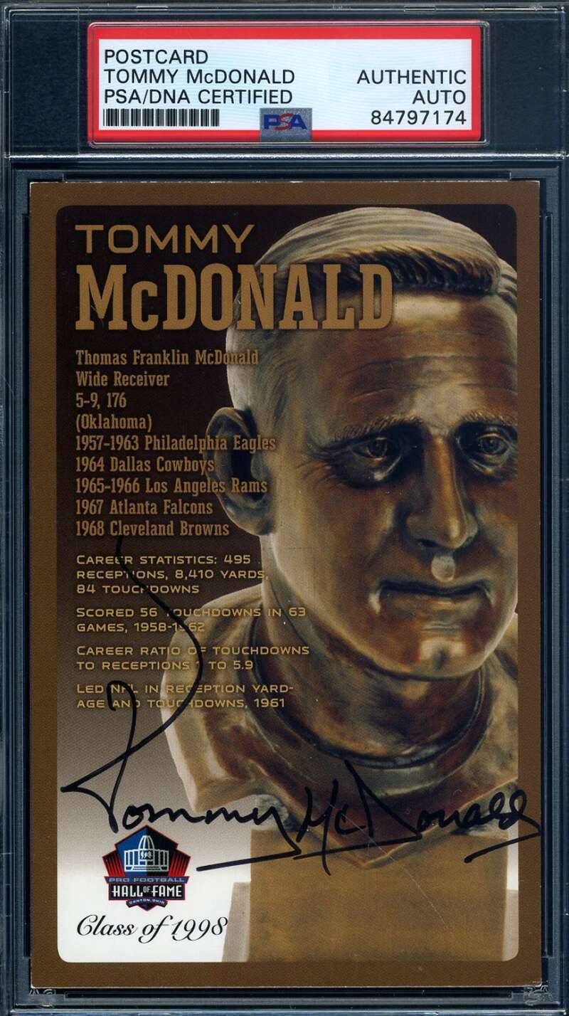 Tommy McDonald PSA DNA Signed Hall of Fame Bronze Bust Postcard Autograph