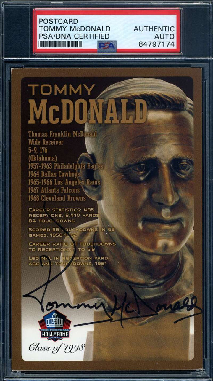 Tommy McDonald PSA DNA Signed Hall of Fame Bronze Bust Postcard Autograph