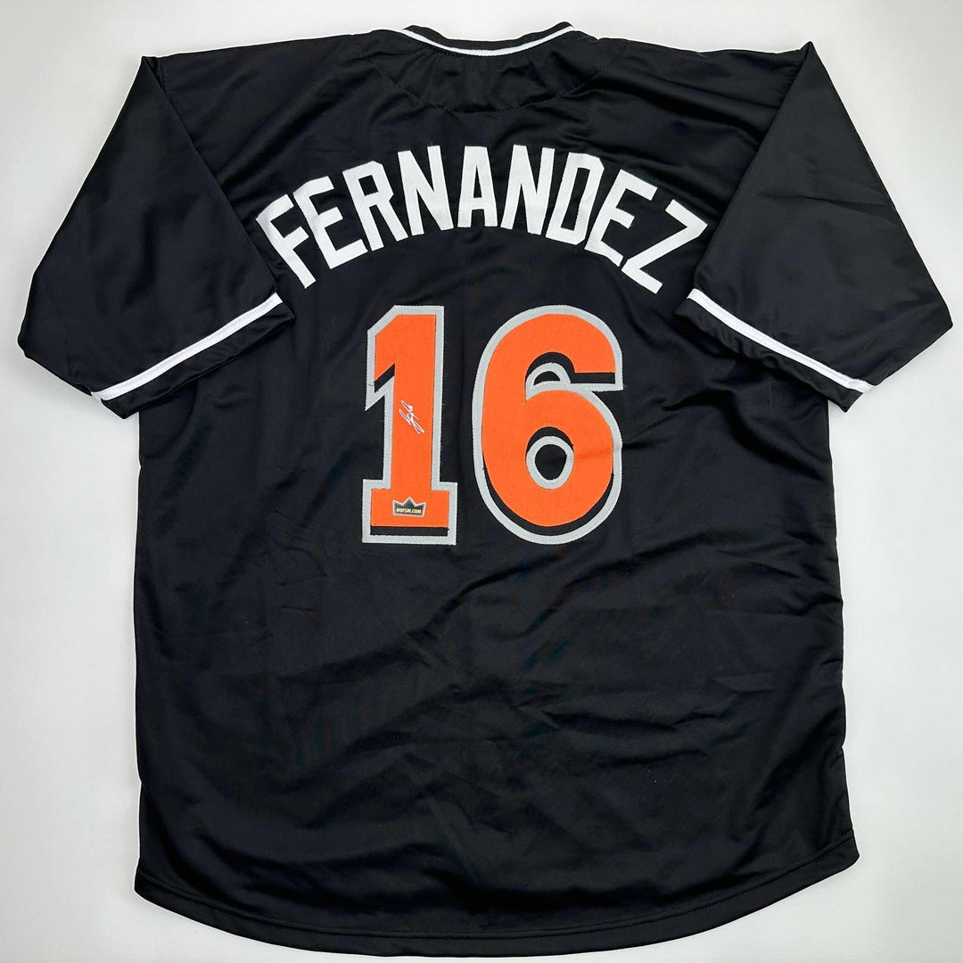 Facsimile Autographed Jose Fernandez Miami Black Reprint Jersey Size Men's XL