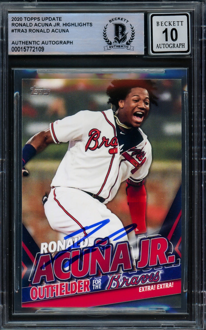Ronald Acuna Jr Signed 2020 Topps Update Highlights Card TRA-3 Sig 10 Beckett