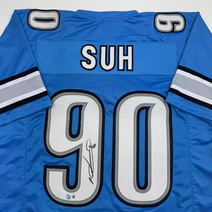 Autographed/Signed Ndamukong Suh Detroit Blue Jersey Beckett BAS COA