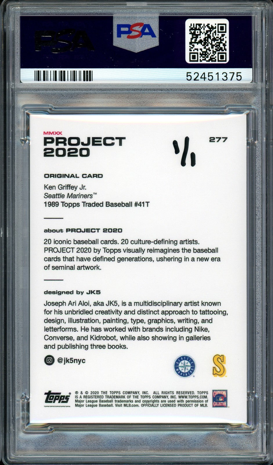 Ken Griffey Jr. Auto Topps Project 2020 JK5 Card 277 Mariners 13xAS 1/1 PSA/DNA