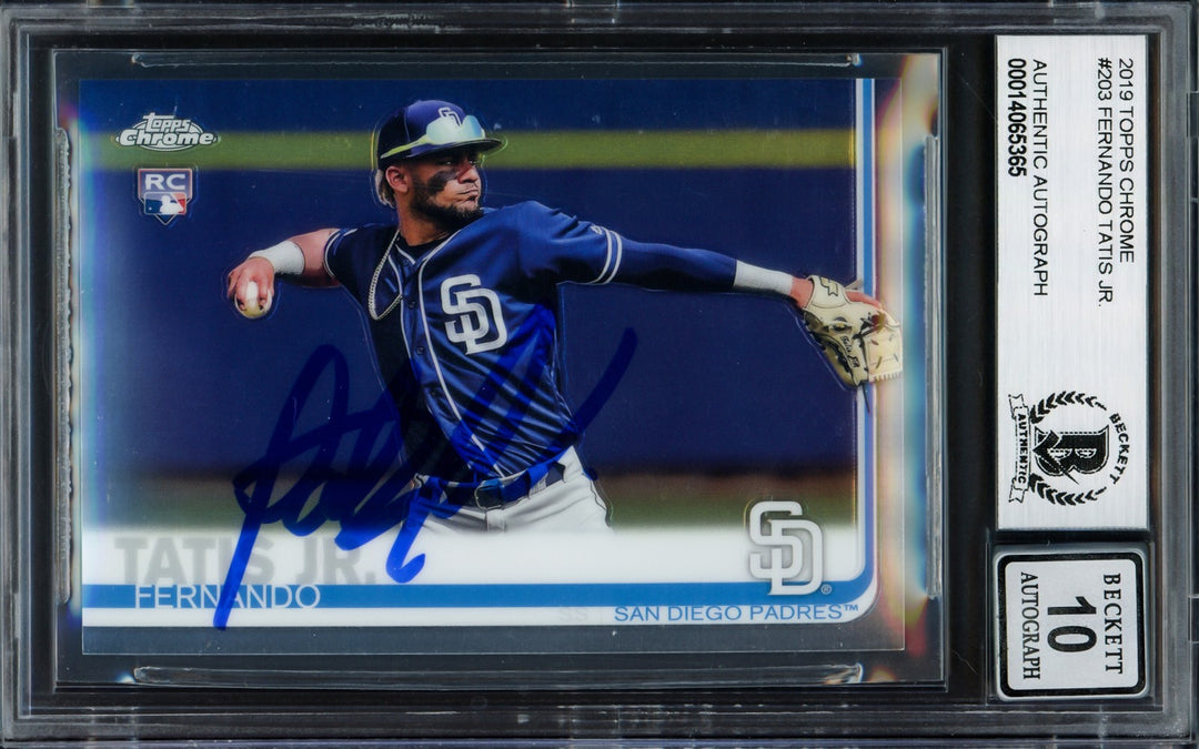 Fernando Tatis Jr. Signed 2019 Topps Chrome RC #203 San Diego Padres Auto 10