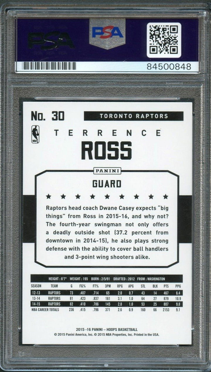 2015-16 NBA Hoops #30 Terrence Ross Signed Card AUTO 10 PSA Slabbed Raptors