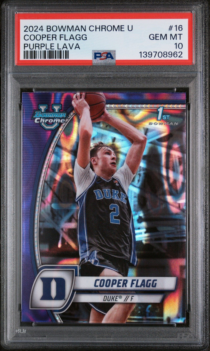 Graded 2024 Bowman Chrome Cooper Flagg #16 Purple Lava Rookie Card PSA 10