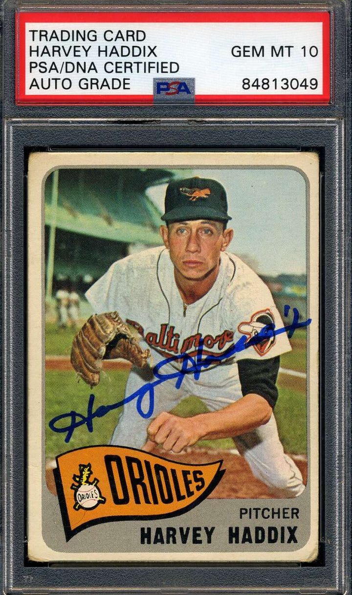 Harvey Haddix Gem Mint 10 PSA DNA Signed 1965 Topps Autograph