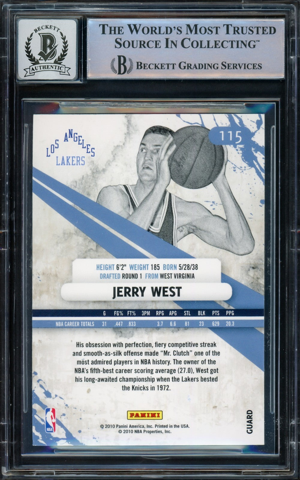 Jerry West Auto 2010-11 Rookies Stars Longevity Card 115 Card Lakers Sig 10 BAS