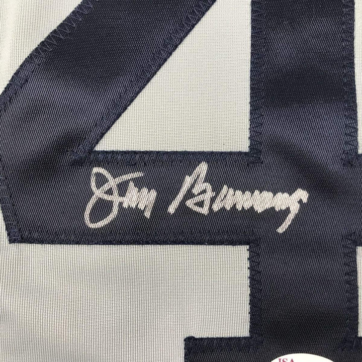 FRAMED Autographed/Signed JIM BUNNING 33x42 Detroit Grey Baseball Jersey JSA COA