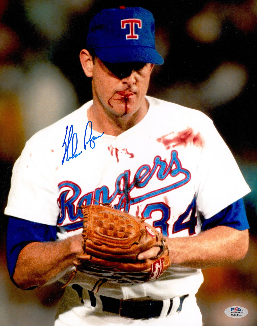 Nolan Ryan Signed Rangers Bloody Lip 11x14 Photo PSA/DNA ITP