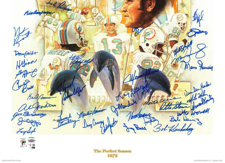 1972 Dolphins Perfect Season Team Auto Lithograph Photo 40+ Sigs Shula, Griese #