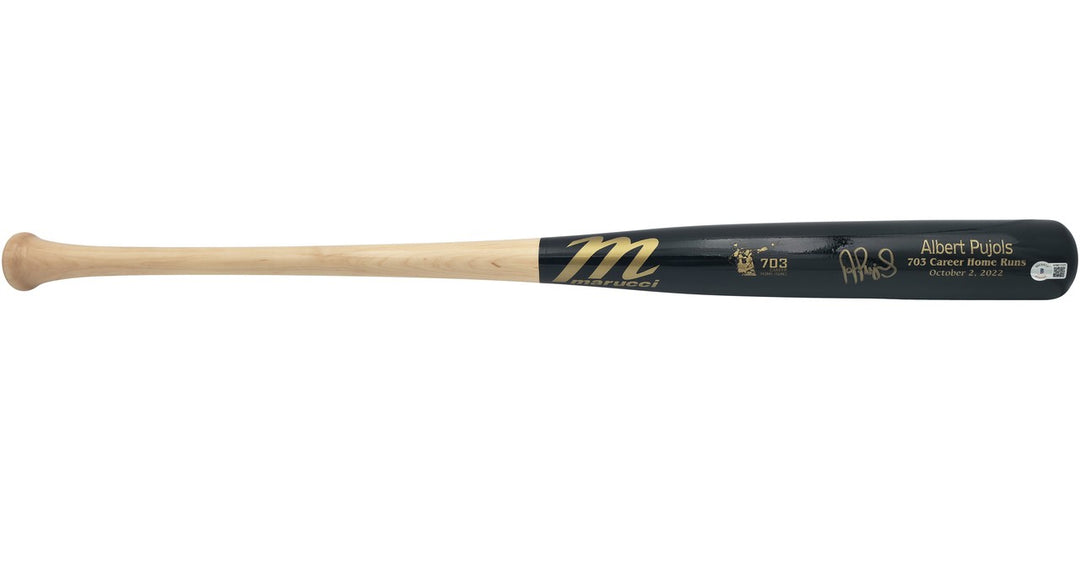 Albert Pujols Auto Black Marucci 703 Career Home Run Engraving Bat Cardinals BAS