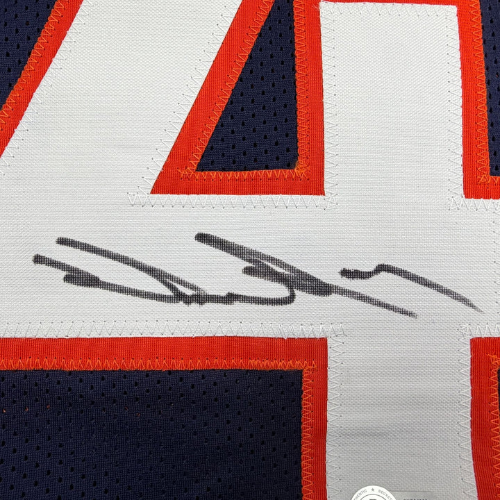 Autographed/Signed Drew Sanders Denver Blue Pro Cut Football Jersey Beckett COA